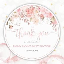 Remerciement de Baby Shower Écriture Rose Pâle