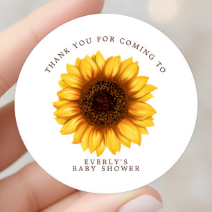 Sticker Rond Remerciement de Baby Shower Fleur de Tournesol