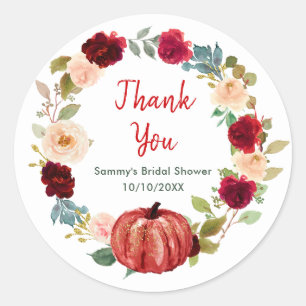 Sticker Rond Remerciement de Baby Shower Floral Rouge Citrouill