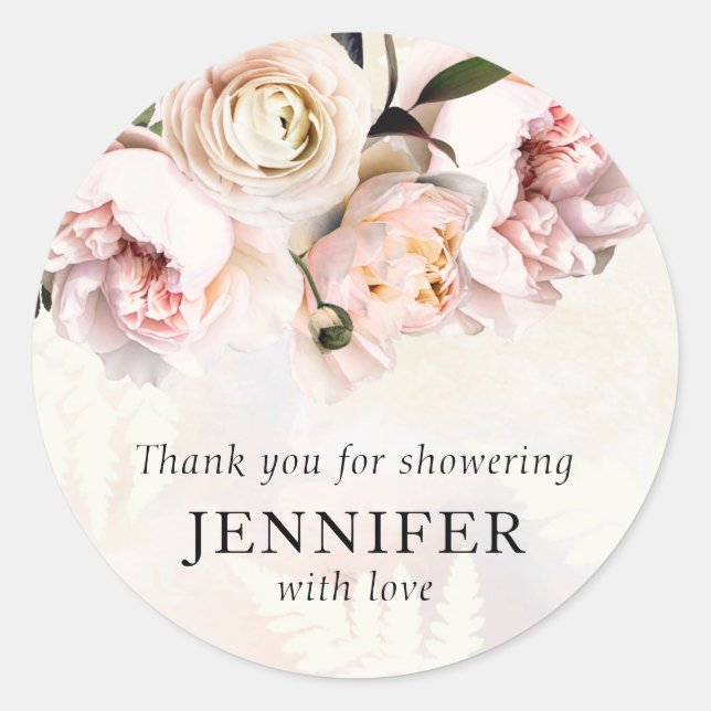 Sticker Rond Remerciement de Baby Shower Mariage Rose Pâle Flor (Devant)