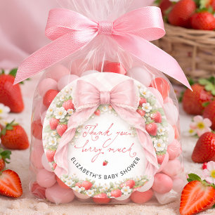 Sticker Rond Remerciement de Baby Shower Strawberry Coquette Ro