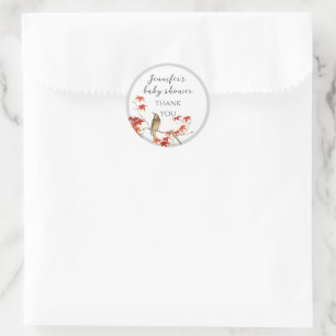 Sticker Rond Remerciement de Baby Shower Vintage Aquarelle Bird