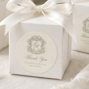 Sticker Rond Remerciement de blason de mariage en monogramme Ta