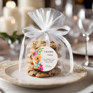 Sticker Rond Remerciement de Fête de Mariage Fleur Sauvage Rose