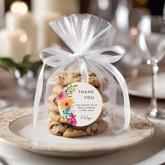 Sticker Rond Remerciement de Fête de Mariage Fleur Sauvage Rose (Bright Pink Wildflower Bridal Shower Thank You Classic Round Sticker)