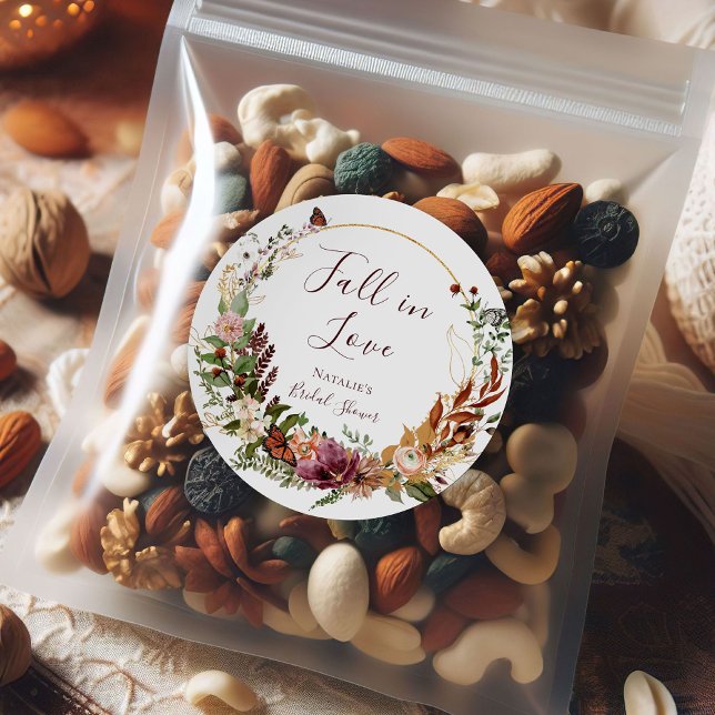 Sticker Rond Remerciement de Fête de Mariage Floral Automnal Ru (Créateur téléchargé)