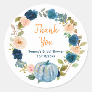 Sticker Rond Remerciement de Fête de Mariage Floral Bébé Bleu C