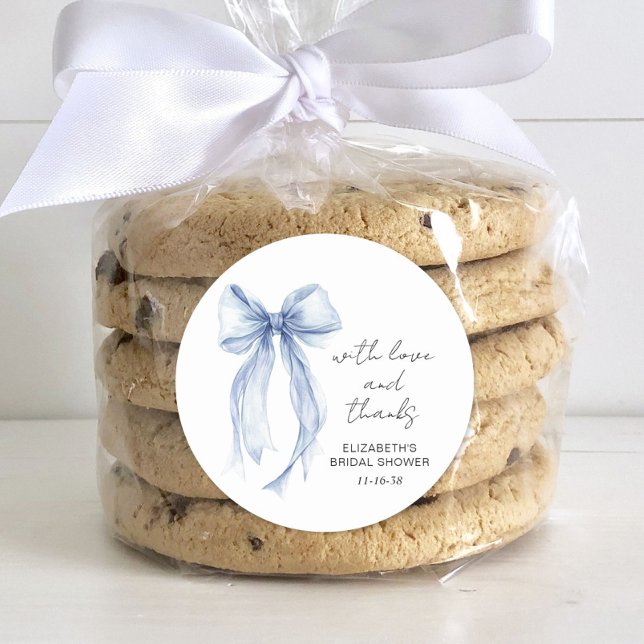 Sticker Rond Remerciement de Fiançailles à Ruban Coquette Bleu (Créateur téléchargé)