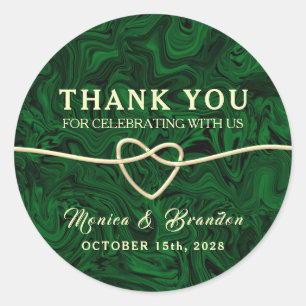 Sticker Rond Remerciement de mariage à la calligraphie verte ro