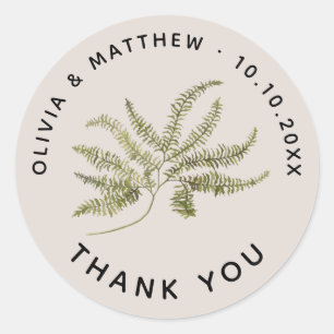 Sticker Rond Remerciement de mariage à la fougère de la forêt.