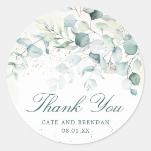 Sticker Rond Remerciement de mariage à la verdure d'eucalyptus 