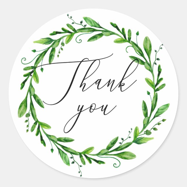 Sticker Rond Remerciement de mariage à l'écriture de verdure à  (Devant)