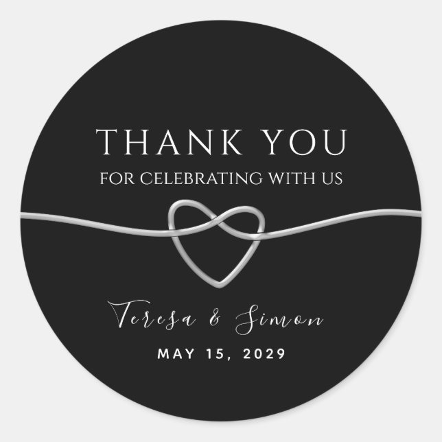 Sticker Rond Remerciement de mariage Argent Noir (Devant)