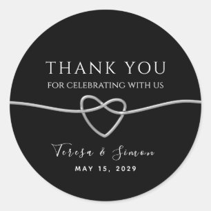 Sticker Rond Remerciement de mariage Argent Noir