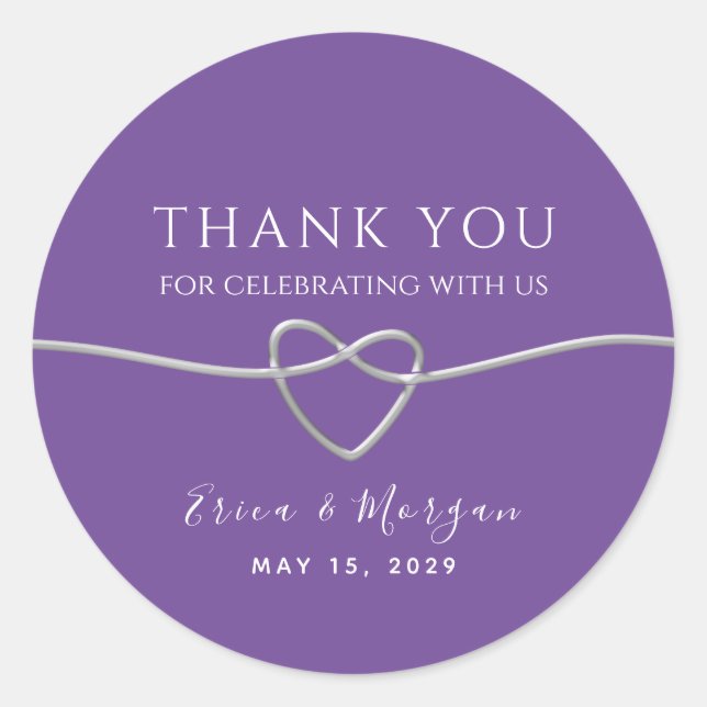 Sticker Rond Remerciement de mariage argent violet (Devant)