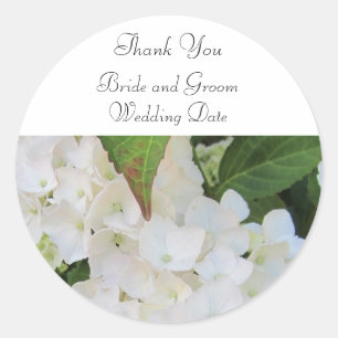 Sticker Rond Remerciement de mariage au Hortensia Blanc