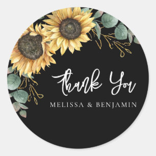 Sticker Rond Remerciement de mariage au tournesol eucalyptus fl