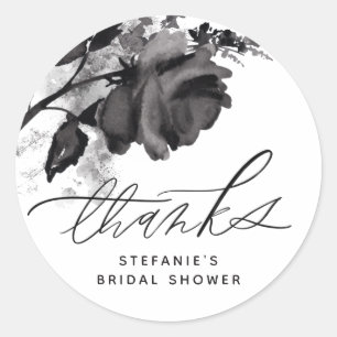 Sticker Rond Remerciement de mariage avec rose noire aquarelle