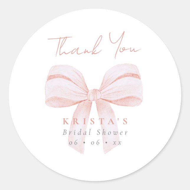 Sticker Rond Remerciement de Mariage avec Ruban Géant Rose Pâle (Devant)