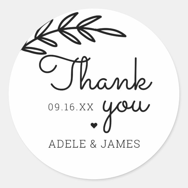 Sticker Rond Remerciement de mariage avec verdure (Devant)