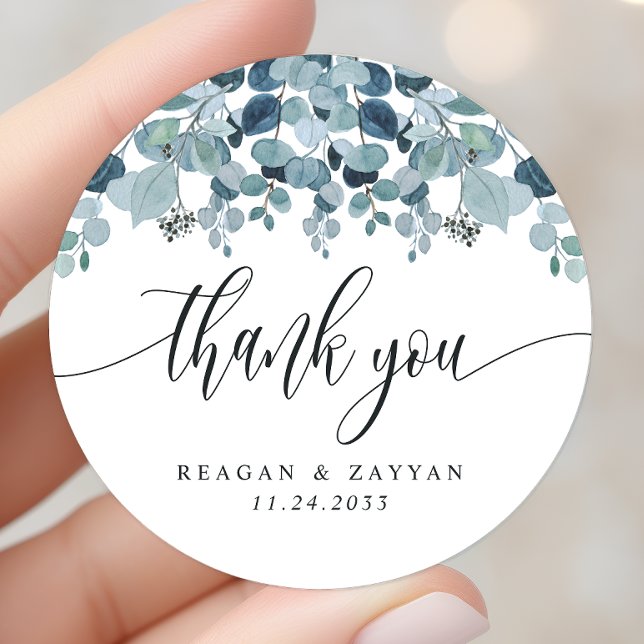 Sticker Rond Remerciement de mariage avec verdure d'eucalyptus  (Créateur téléchargé)