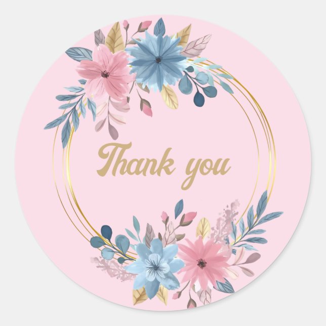 Sticker Rond  Remerciement de mariage/baby shower rose  (Devant)