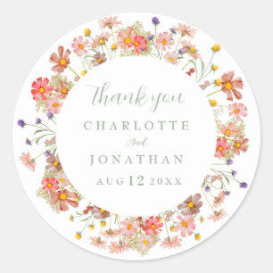 Sticker Rond Remerciement de mariage bohème floral automnal 