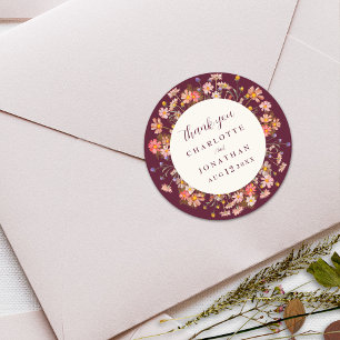 Sticker Rond Remerciement de mariage Bohème Floral Automne Bour