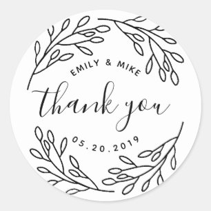 Sticker Rond Remerciement de mariage botanique élégant