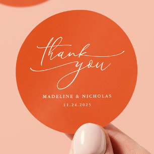 Sticker Rond Remerciement de mariage calligraphié orange couche