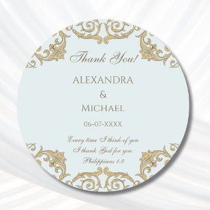 Sticker Rond Remerciement de mariage chrétien baroque bleu pous
