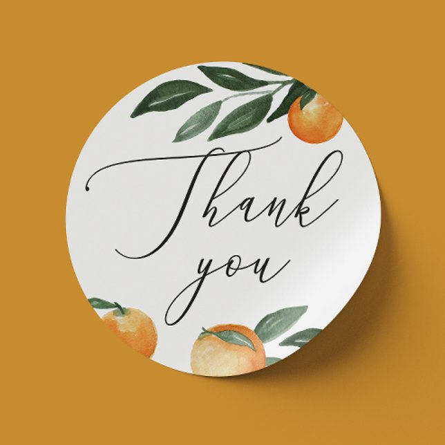 Sticker Rond Remerciement de mariage Citrus | Orange de script  (Créateur téléchargé)