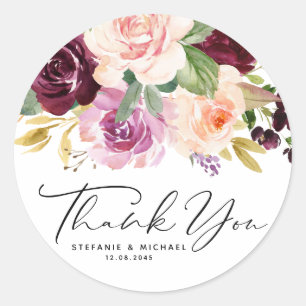 Sticker Rond Remerciement de mariage d'automne Bourguignon et f