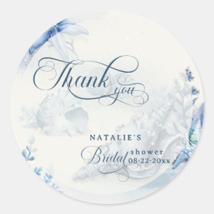 Sticker Rond Remerciement de mariage de plage Océan Coquillage