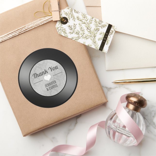 Sticker Rond Remerciement de mariage disque vinyle rétro (Cadeaux)
