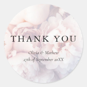 Sticker Rond Remerciement de mariage élégant avec pivoines et r