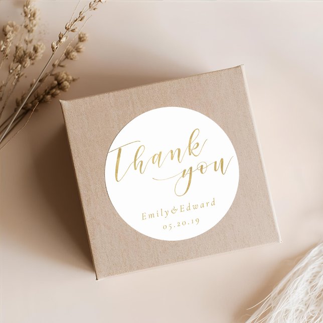 Sticker Rond Remerciement de mariage élégant écriture dorée (Créateur téléchargé)