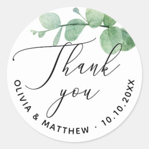 Sticker Rond Remerciement de mariage élégant Eucalyptus Verdu