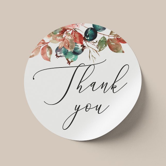 Sticker Rond Remerciement de Mariage Élégant | Feuilles d'Autom (Créateur téléchargé)