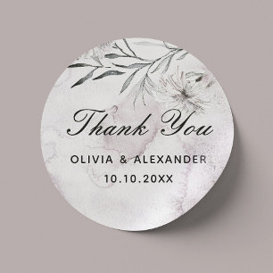 Sticker Rond Remerciement de mariage élégant floral violet pous