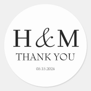Sticker Rond Remerciement de mariage élégant moderne monogrammé
