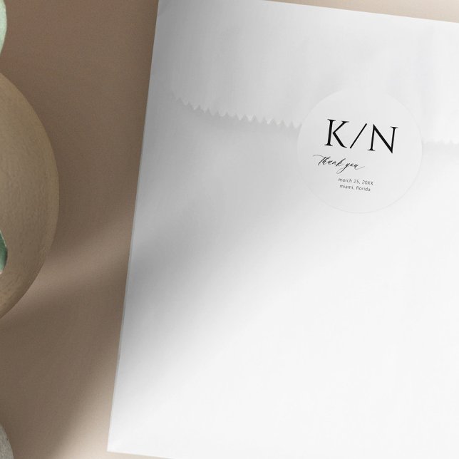 Sticker Rond Remerciement de mariage élégant noir et blanc Mono (Créateur téléchargé)