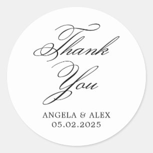 Sticker Rond Remerciement de mariage Élégante Calligraphie Clas
