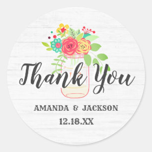 Sticker Rond Remerciement de mariage en bois blanc rustique et