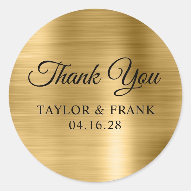 Sticker Rond Remerciement de mariage en feuille d'or (Devant)