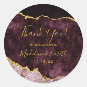 Sticker Rond Remerciement de mariage en marbre d'agate feuille
