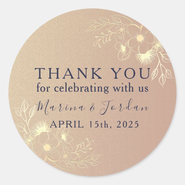 Sticker Rond Remerciement de mariage en or rose (Devant)
