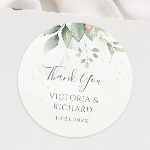 Sticker Rond Remerciement de mariage feuilles dorées de eucalyp