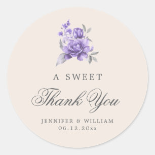 Sticker Rond Remerciement de mariage Fleur Florale Violet Rusti