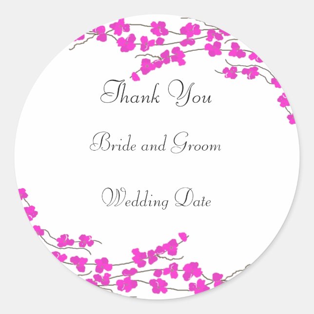 Sticker Rond Remerciement de mariage Fleur rose chaud (Devant)